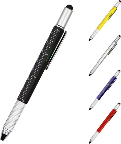 Vista 7 de DUNBONG Bolígrafo de metal multiherramienta 6 en 1, con destornillador, tinta negra, lápiz capacitivo, nivel y regla, 1 unidad (negro)