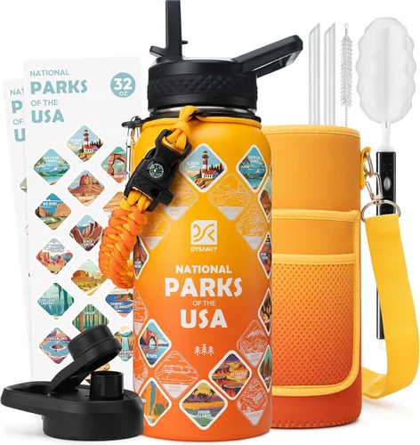 Vista 77 de DYSANKY Botella de agua aislada de 32 onzas, metal al vacío de acero inoxidable grueso, jarra de agua deportiva portátil para gimnasio y senderismo