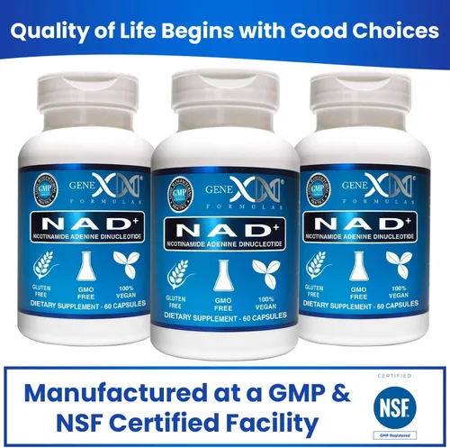 Vista 9 de Genex Formulas NAD+ 250mg porción 60 cápsulas de nicotinamida adenina dinucleótido (NAD+ real no es un precursor) (1)