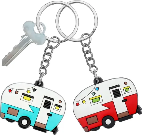 Vista 9 de 2 Piezas Llavero de Caravana, Llavero de Caravana RV Accesorios de Caravana para Remolques de Viaje Llavero Retro de Coche de Camping