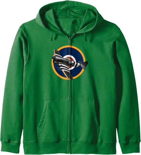 Vista 7 de RAF Hawker Typhoon WW2 Fighter Aircraft Sudadera con capucha con cremallera, Negro