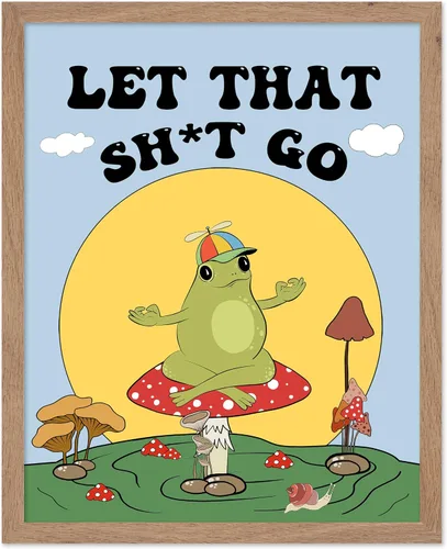 Vista 14 de Poster Master All That Is Meant To Be Poster - Retro Frog on Mushroom Print - Meditation Art - Motivational Design - Preppy Print - Trendy Decor