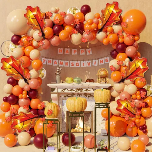 Vista 2 de Kit de arco de globos de Acción de Gracias, kit de arco de globos de otoño de 167 piezas, globos de confeti de color naranja, burdeos, oro rosa
