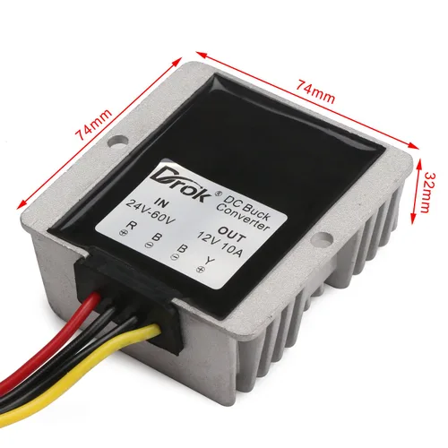 Vista 3 de DROK - Reductor de voltaje de 36 V, 48 V a 12 V, 120 W, 10 A, CC a CC, impermeable, convertidor reductor de auto, 24-60 V, 24 V, 36 V, 36 V, 48 V a