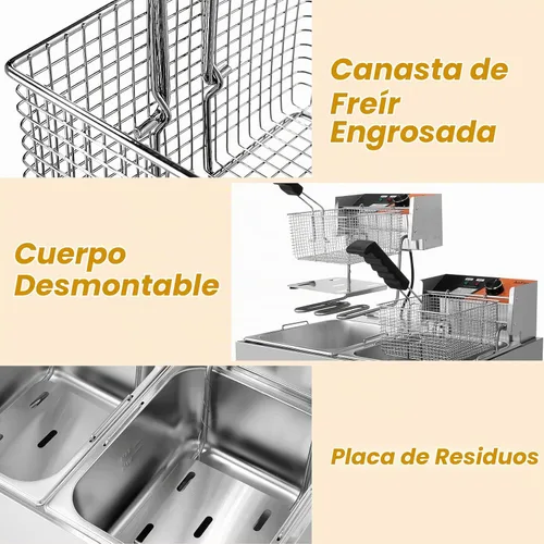 Vista 3 de Freidora comercial 20.7Qt/20L Freidoras de doble tanque con cestas