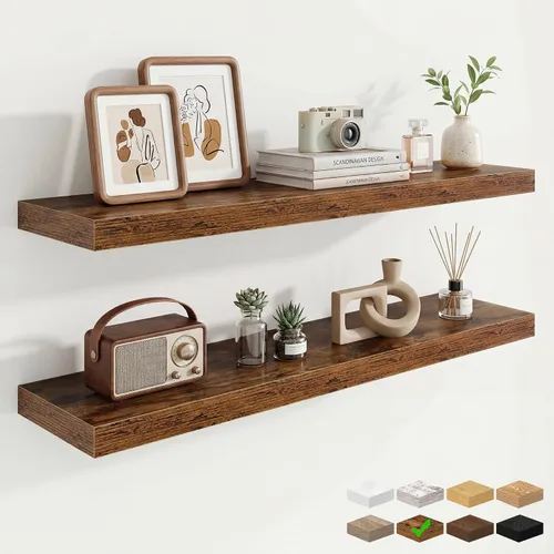 Vista 53 de Marsmiles 12in Depth Floating Shelves, 12x12x1.4, Rustic Brown, Set of 3 Marrón rústico