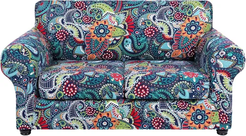 Vista 53 de hyha Funda para sofá, fundas para sofá biplaza, diseño floral, elásticas, estampadas, 3 piezas, fundas para sofá de 2 cojines separados, protector