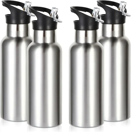 Vista 45 de Volhoply Botella de agua aislada para niños de 17 onzas, botellas de agua de acero inoxidable con tapa con pajilla, botella de agua de metal al
