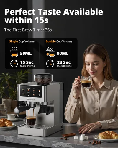 Vista 14 de AIRMSEN Máquina de café expreso con molinillo, 20 bares, varita de vapor