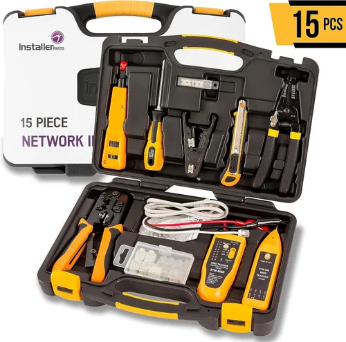 Vista 2 de InstallerParts Kit de herramientas de reparación de red 15 en 1 juego de herramientas electrónicas Herramienta de prensado, comprobador de cables