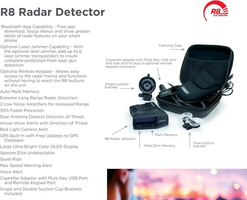 Vista 7 de UNIDEN R8 Extreme - Detector láser de radar de largo alcance, doble antenas frontal y trasera con flechas direccionales, GPS integrado con alertas