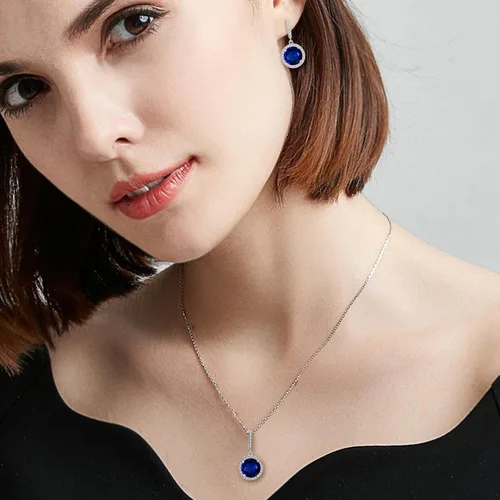 Vista 2 de EVER FAITH Juego de collar y aretes de plata de ley 925 con circonita cúbica para mujer