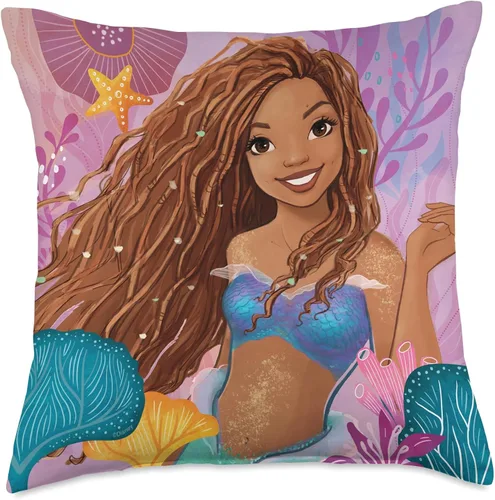 Vista 5 de Disney Little Mermaid Ariel Under The Sea Smile - Almohada de 16 x 16 pulgadas, multicolor