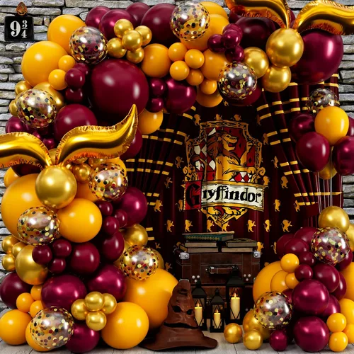 Vista 6 de Kit de arco de guirnalda de globos de mago mágico todo en 1 con snitch adicional para decoraciones de cumpleaños de mago mágico, suministros