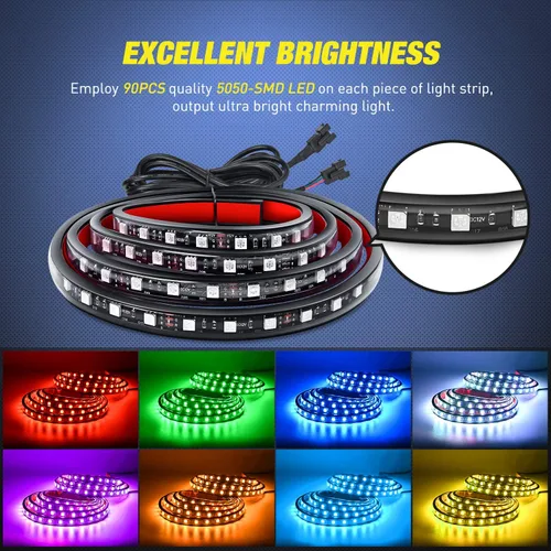 Vista 2 de Nilight - TL-31 Kit de tira de luz RGB de 60 pulgadas para caja de camión, 180 LED, control remoto RF con interruptor de encendido y apagado