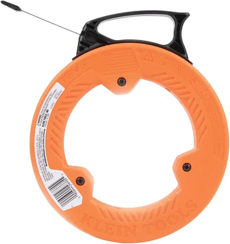 Vista 12 de Klein Tools 56335 Cinta Pasacables Eléctrica de Acero Plano, Cinta de Acero de Resorte de 25 Pies y 1/4 de Pulgada de Ancho, Punta de Plástico