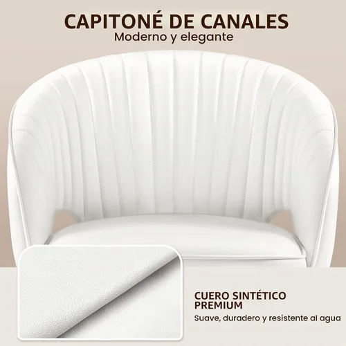 Vista 5 de Yaheetech - Silla de escritorio de piel sintética color crema, asiento giratorio copetudo
