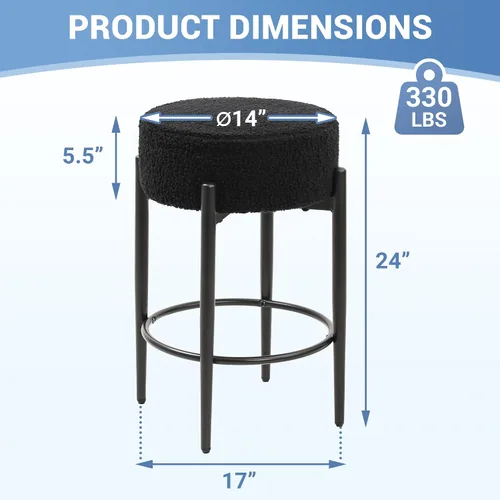 Vista 2 de Murago Taburetes de bar de altura de mostrador, juego de 2, taburetes de bar modernos sin respaldo de 24", ideales para encimera de cocina, isla