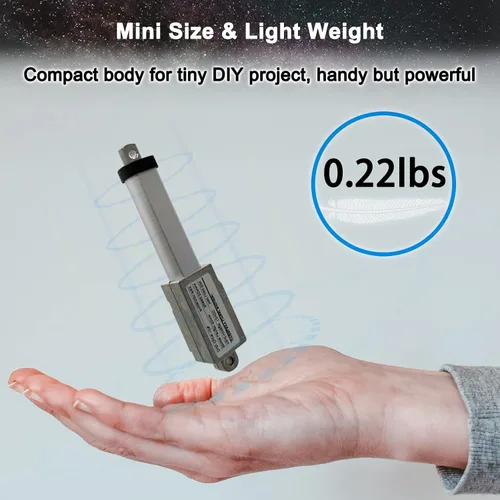 Vista 3 de UYGALAXY 12V Mini actuador lineal eléctrico de 2" de carrera, 188N/42lb, velocidad 0.2"/seg impermeable de metal micro pequeño actuador