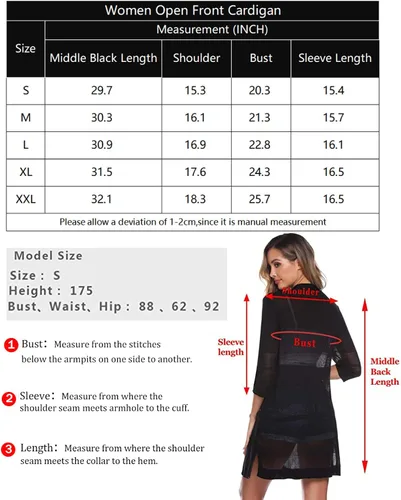 Vista 5 de iClosam Cárdigan ligero de manga 34 para mujer cárdigan de punto con frente abierto suelto color liso traje de baño