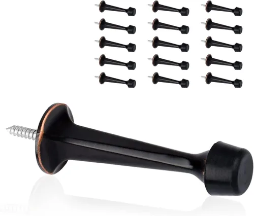 Vista 25 de Paquete de 2 topes rígidos sólidos para puerta, protectores de pared resistentes con puntas de goma suave, color negro