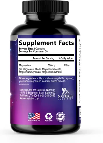 Vista 9 de Suplemento de complejo de magnesio – Magnesio 500 mg por porción – Mezcla 4 en 1 de alta absorción – Glicinato de magnesio 100% quelado con malato