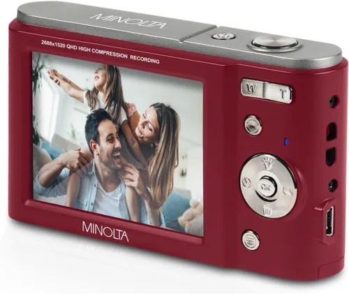 Vista 4 de Minolta MND20 44 MP 2.7K Ultra HD Cámara digital con caja de cámara Slinger (rojo)