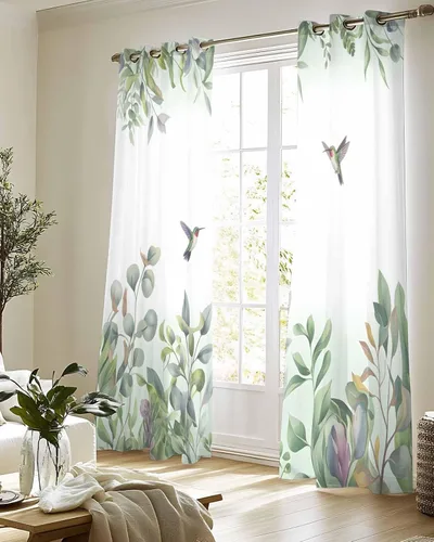 Vista 8 de Cortinas traslúcidas de eucalipto verde de 63 pulgadas de largo, juego de 2 paneles de cortinas para cocina, dormitorio, sala de estar, puerta