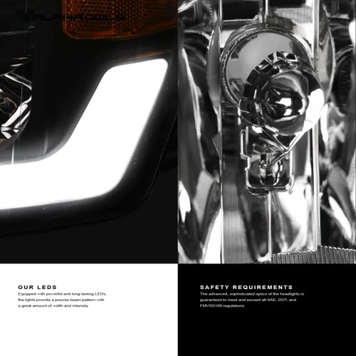 Vista 5 de Alpha Owls 8707715 - Faros delanteros de cristal con barra de luz LED secuencial Switchback y luz de arranque, ámbar negro para modelos halógenos