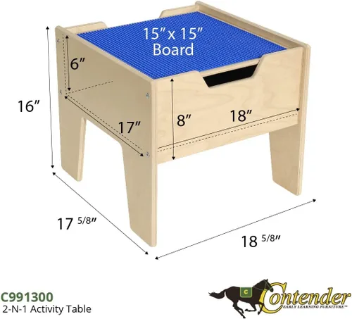 Vista 2 de Contender C991300-B - Mesa de actividades 2-N-1 con parte superior compatible con Lego azul para niños pequeños y preescolares