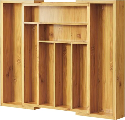 Vista 9 de Pipishell - Organizador de Cajones Extensible de Bambú para Soporte de Utensilios, Bandeja de Cubiertos Ajustable, Organizador de Divisores