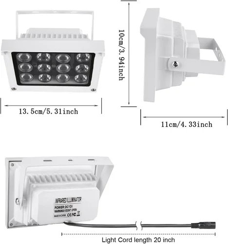 Vista 2 de Iluminador infrarrojo 12pcs matriz IR LED IR iluminador visión nocturna gran angular largo alcance al aire libre impermeable para cámara de Blanco