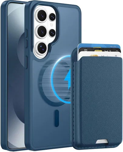 Vista 23 de Funda magnética para Samsung Galaxy S25 FE, transparente y negro con soporte para tarjetas de crédito desmontable, compatible con MagSafe, ajuste