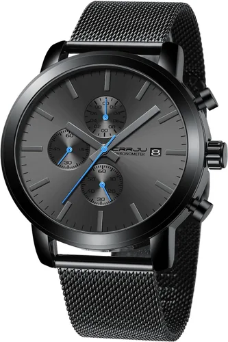 Vista 11 de CRRJU Mens Stylish Casual Quartz Watches for Men Luxury Waterproof Calendar Chronograph Japan Movement Wristwatches