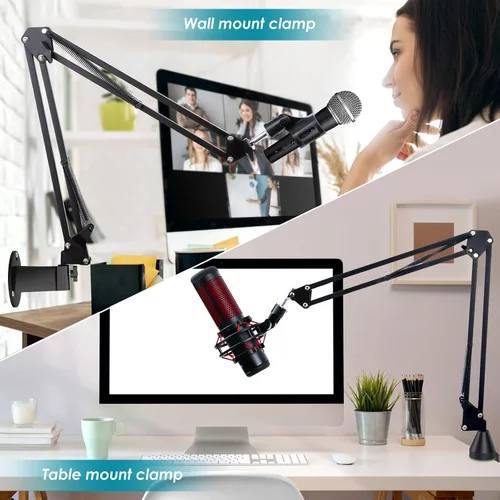 Vista 2 de YOUSHARES Soporte para micrófono - Brazo de micrófono con abrazadera mejorada de alta resistencia, montaje en pared y soporte universal