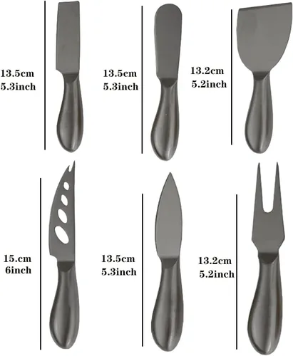 Vista 3 de Cuchillo de queso premium de 6 piezas, colección de cuchillos de queso de acero inoxidable con cortador de tenedor de queso y cortadores de queso
