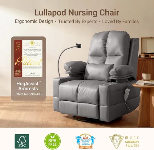 Vista 9 de MAMAZING Lullapod - Silla reclinable giratoria de triple motor, color gris gris (Urban Gray)