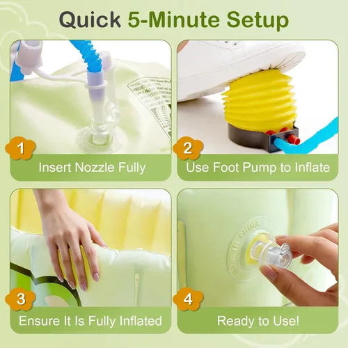 Vista 4 de Bañera inflable para bebé, bañera reclinable para recién nacidos a niños pequeños con cojín de respaldo suave y bomba de aire, bañera plegable