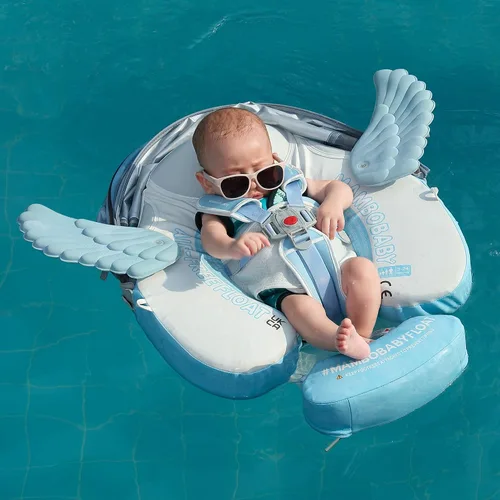 Vista 9 de Mambobaby Flotador con Cola para Bebé con Toldo, Flotador de Piscina Infantil, Entrenador de Natación para Bebés, Flotador de Agua sin Aire, Ángel