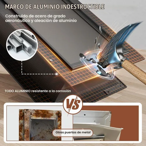 Vista 3 de Puerta para perro de 3 solapas, puerta grande para perros de aleación de aluminio para pared, puerta resistente para mascotas, fácil de instalar