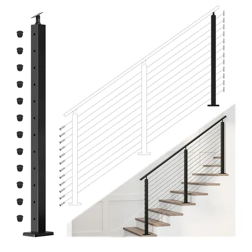 Vista 14 de Muzata Kit de barandilla de cable modular negro de 4 a 8 pies, kit de postes de 42 pulgadas, juego completo de sistema de barandilla de cable