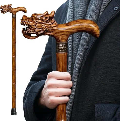 Vista 12 de Bastón de Madera, Bastón de Alta Gama Tallado a Mano para Hombres y Mujeres, Diseño Ligero Soporta Hasta 500lbs, Bastones de Dragón para Personas