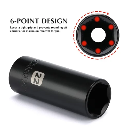 Vista 4 de EMENTOL Juego de llaves de vaso de impacto profundo de 1/2", métricas, 6 puntos, CR-V, 14 piezas de 1/2 pulgada Dr. Deep Socket Set, 0.394 in