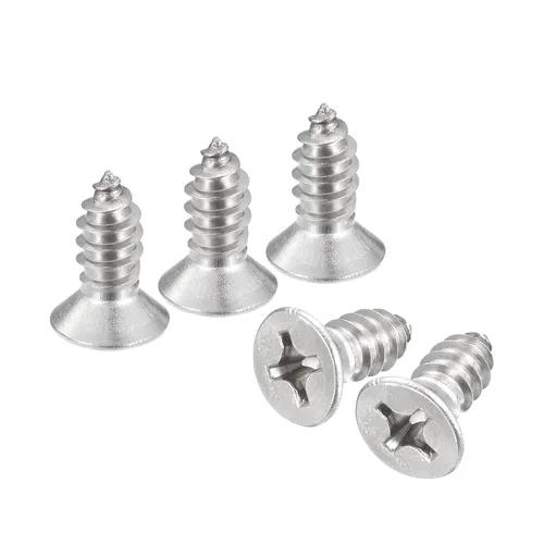 Vista 10 de uxcell Tornillos de chapa de cabeza plana #4x1, 50 tornillos de madera Phillips Drive Tornillos de acero inoxidable 304 Autoperforantes