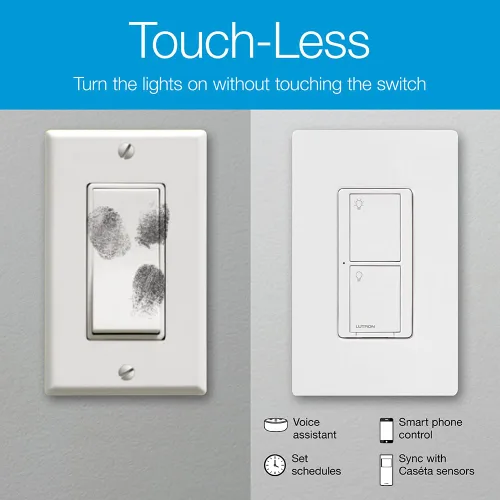 Vista 3 de Lutron Caseta - Kit de interruptor de luz inteligente de 3 vías, con control remoto Pico, placa de pared, soporte de pared para luces LED