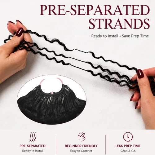 Vista 4 de Pelo rizado birmano de ganchillo rizado de plumas de ganchillo cabello humano negro natural negro 14 pulgadas