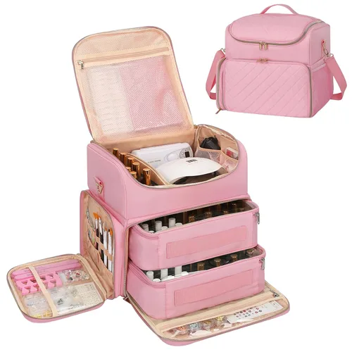 Vista 11 de CUBETASTIC Estuche organizador de esmalte de uñas extra grande con capacidad para 86 a 100+ botellas de esmalte de uñas y lámpara de uñas, bolsa