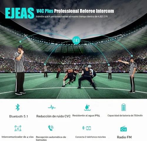 Vista 3 de EJEAS V4C Plus - Intercomunicador de árbitro profesional, sistema de comunicación de árbitro Bluetooth 5.1 con función de radio FM para deportes