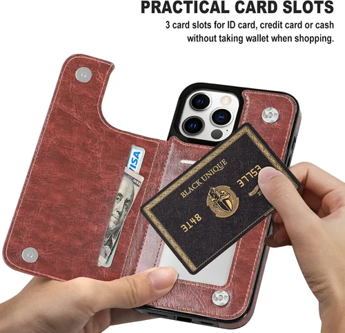 Vista 3 de Funda tipo cartera para iPhone 13 Pro Max, funda de piel sintética suave prémium con función atril y función atril para iPhone 13 Pro Max de 6.7