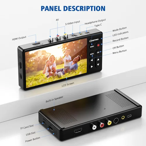 Vista 6 de Convertidor VHS a digital 3.0, video HD de 5 pulgadas a grabadora digital, convertir video y audio de VCR analógico, DVR, DVD, Hi8, Mini DV, cintas